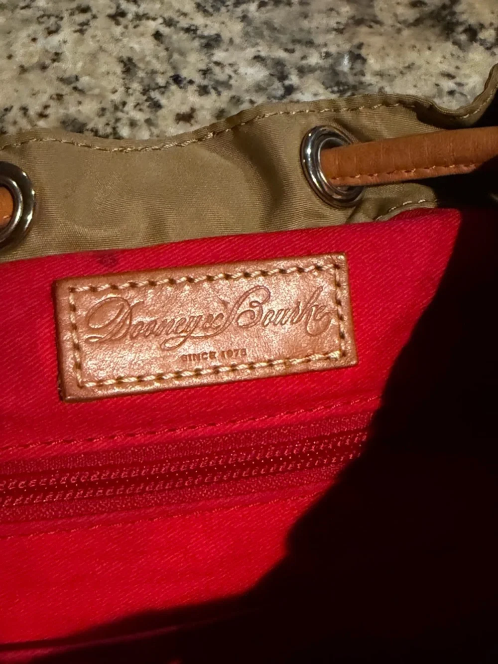 Dooney & Bourke Miramar small Murphy Backpack in Tan with Brown Leather Trim
